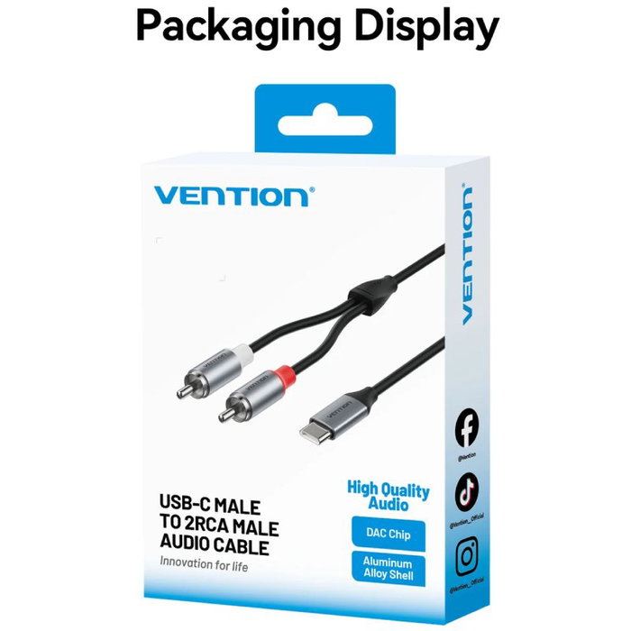 Vention Cable de Audio USB-C a 2x RCA, 2m, Gris